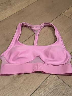 ALO Yoga Pink Racerback Mesh-Detail Sports Bra